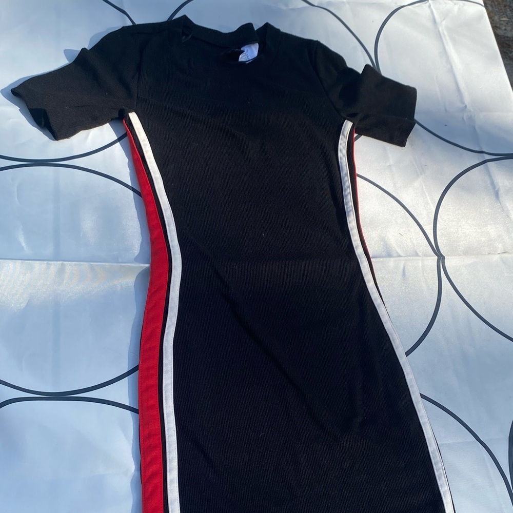 H & M Black Dress White and Red Striped (Size 0)